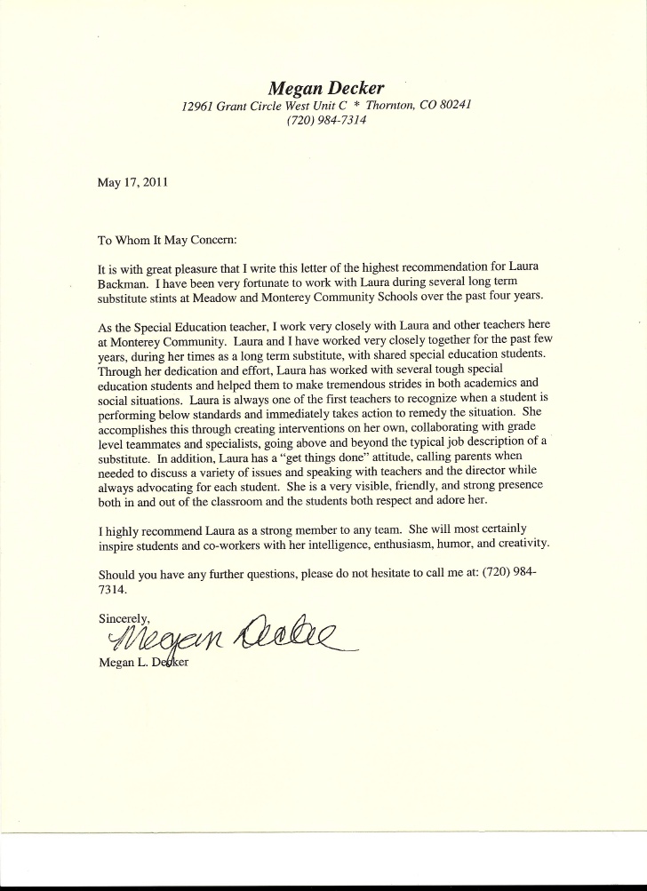 Letter of Recommendation from Special Education Teacher from Megan De…