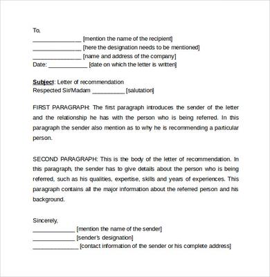 Sample Recommendation Letter Formats 15+ Download Documents in 