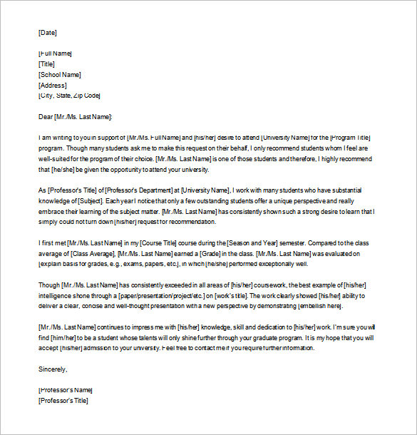 Sample Letter Of Recommendation For Graduate School In Psychology 
