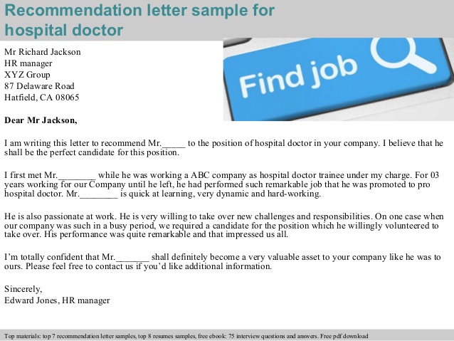 Hospital doctor recommendation letter Hospital doctor recommendation letter