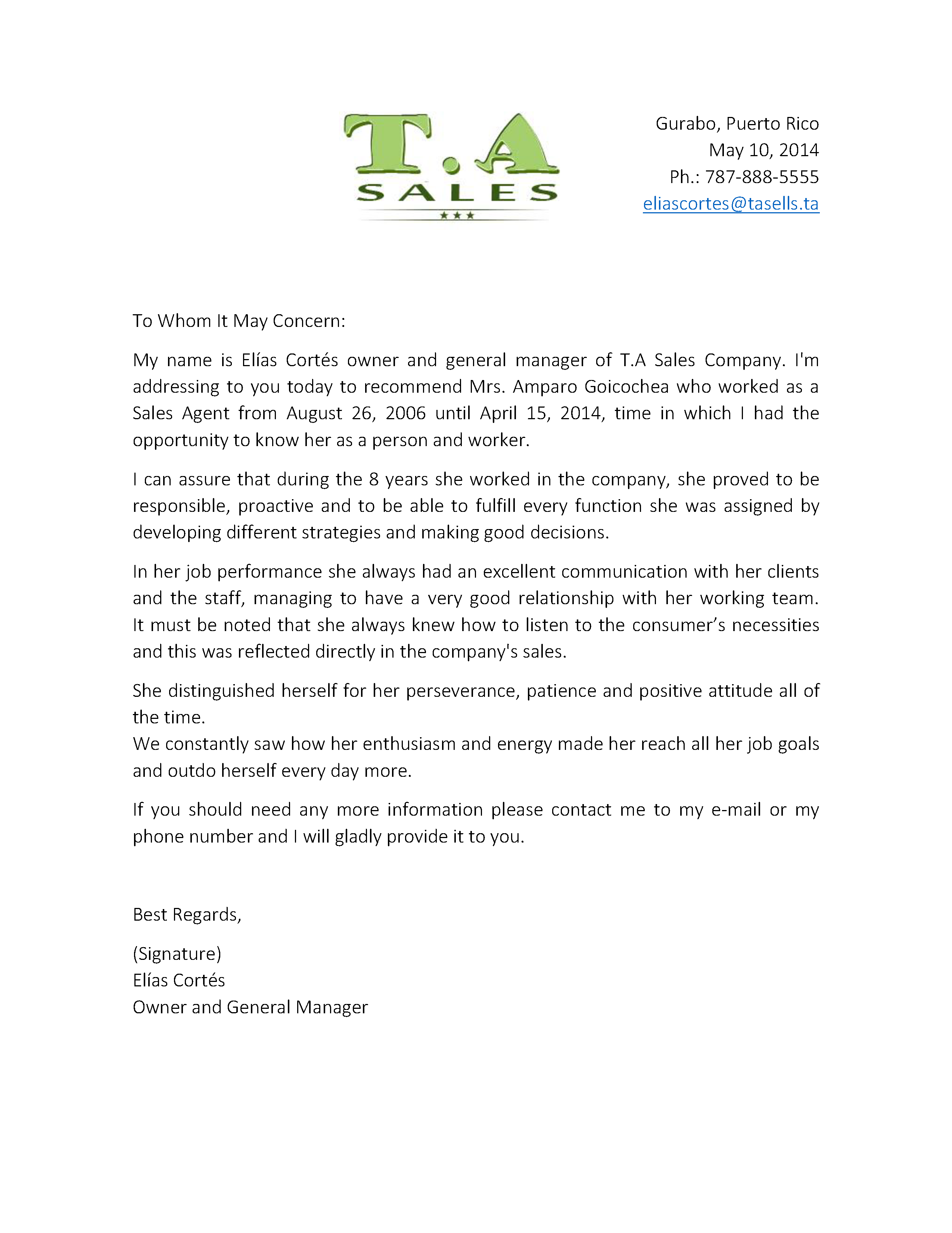 Sales Agent Sample of Recommendation Letter Job 2 Grow