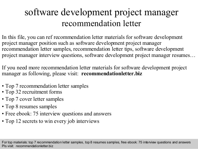 Software development project manager recommendation letter Software development project manager recommendation letter