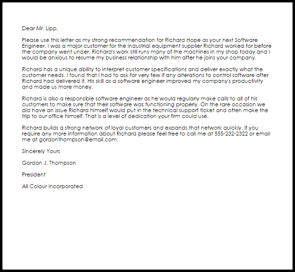 Software Engineer Recommendation Letter | LiveCareer Software Engineer Recommendation Letter | LiveCareer