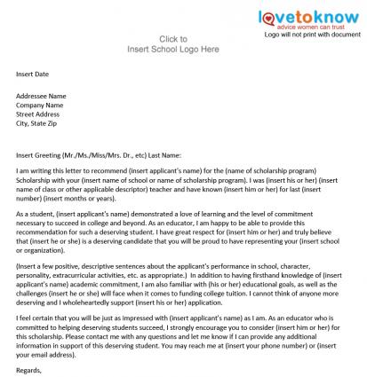 Sample Scholarship Recommendation Letter Sample Scholarship Recommendation Letter