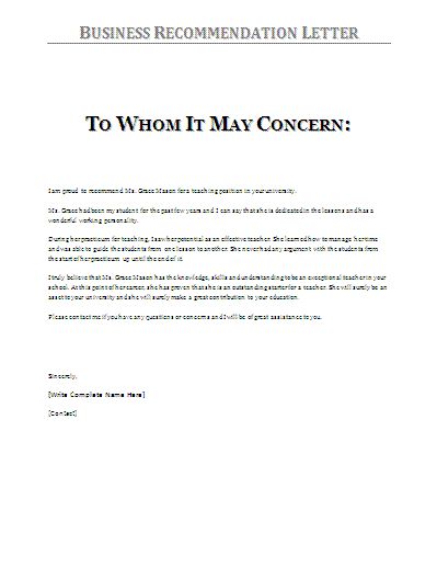 Free Recommendation Letter Template| Reference Letter – Get Free Recommendation Letter Template| Reference Letter – Get