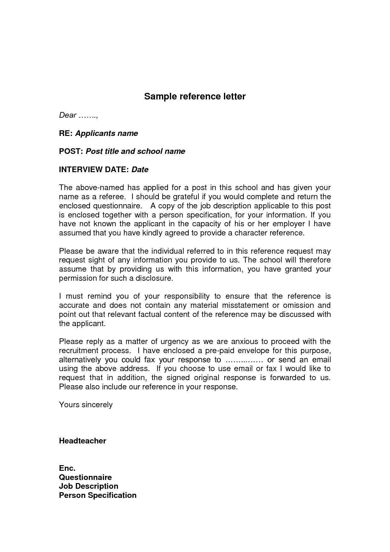 Job Reference Letter Example