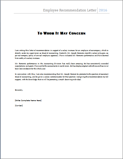 Reference Letter For Employee Format Reference Letter For Employee Format