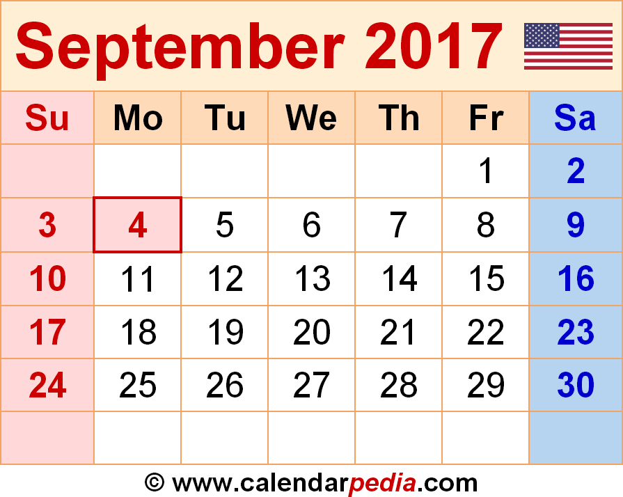 September 2017 Calendar Usa