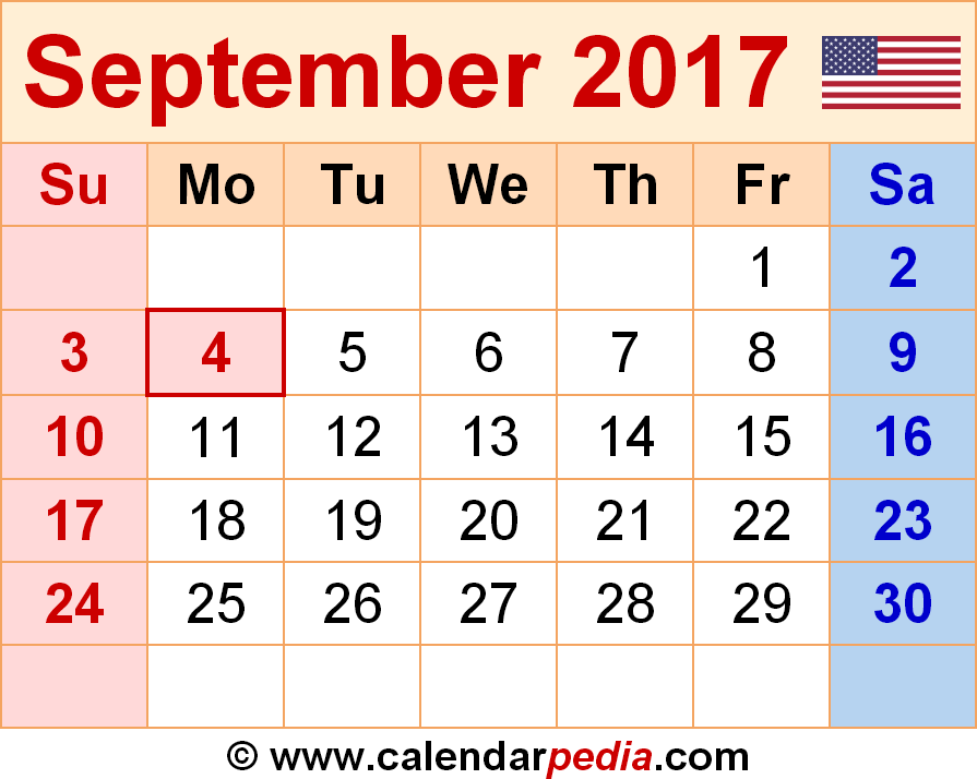 September 2017 Calendar Cute Templates Free Printable