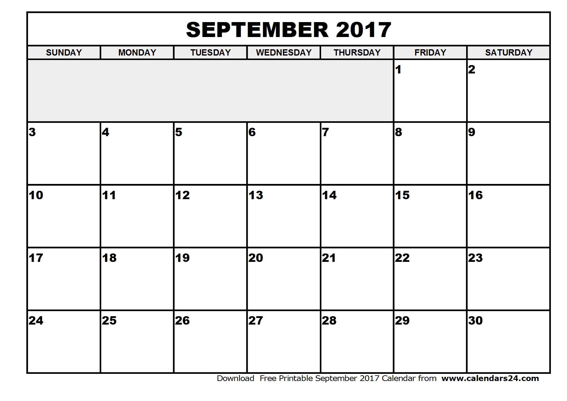 September 2017 Calendar | weekly calendar template