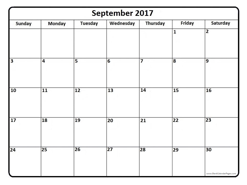 September 2017 Calendar With US Holidays