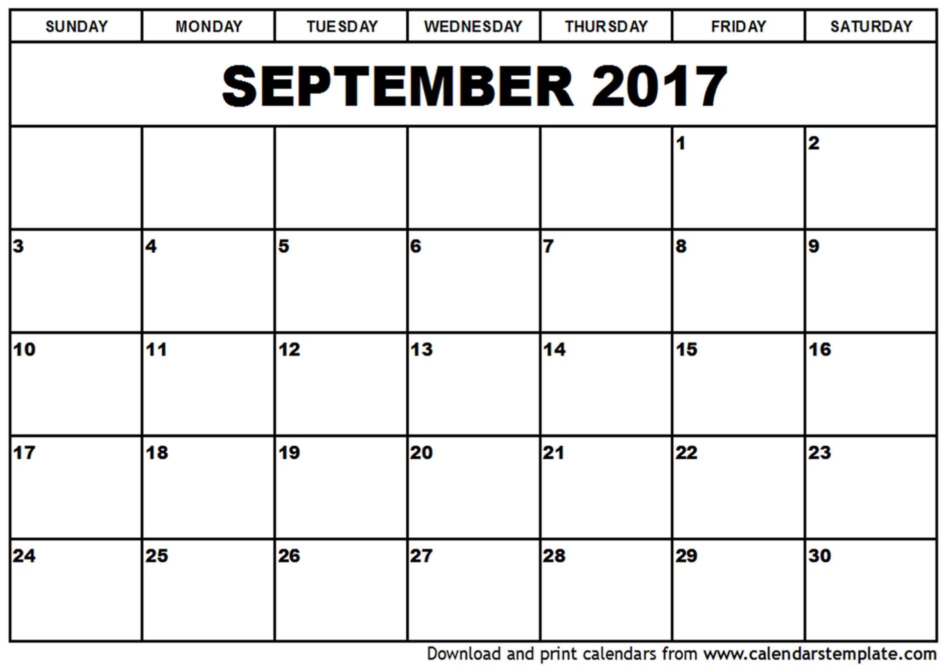 September 2017 Calendar Template September 2017 Calendar Template