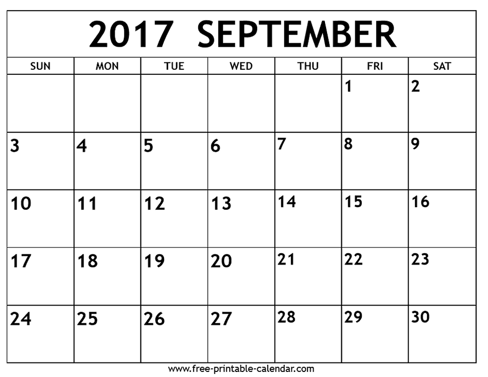 Free Printable September 2017 Calendar
