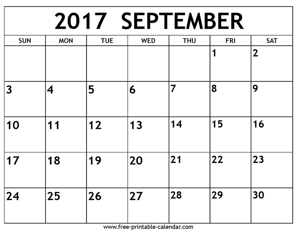 Free Printable September 2017 Calendar Free Printable September 2017 Calendar