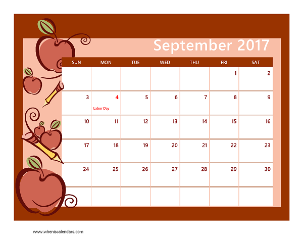 September 2017 Calendars for Word, Excel & PDF