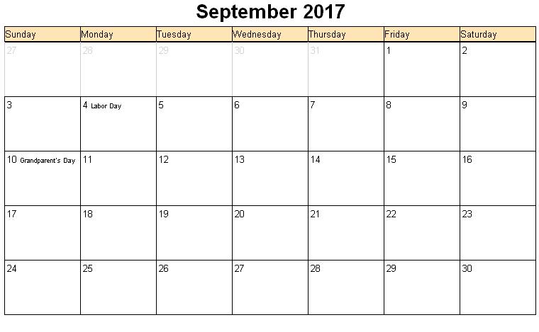 September 2017 Calendar With Holidays | weekly calendar template September 2017 Calendar With Holidays | weekly calendar template