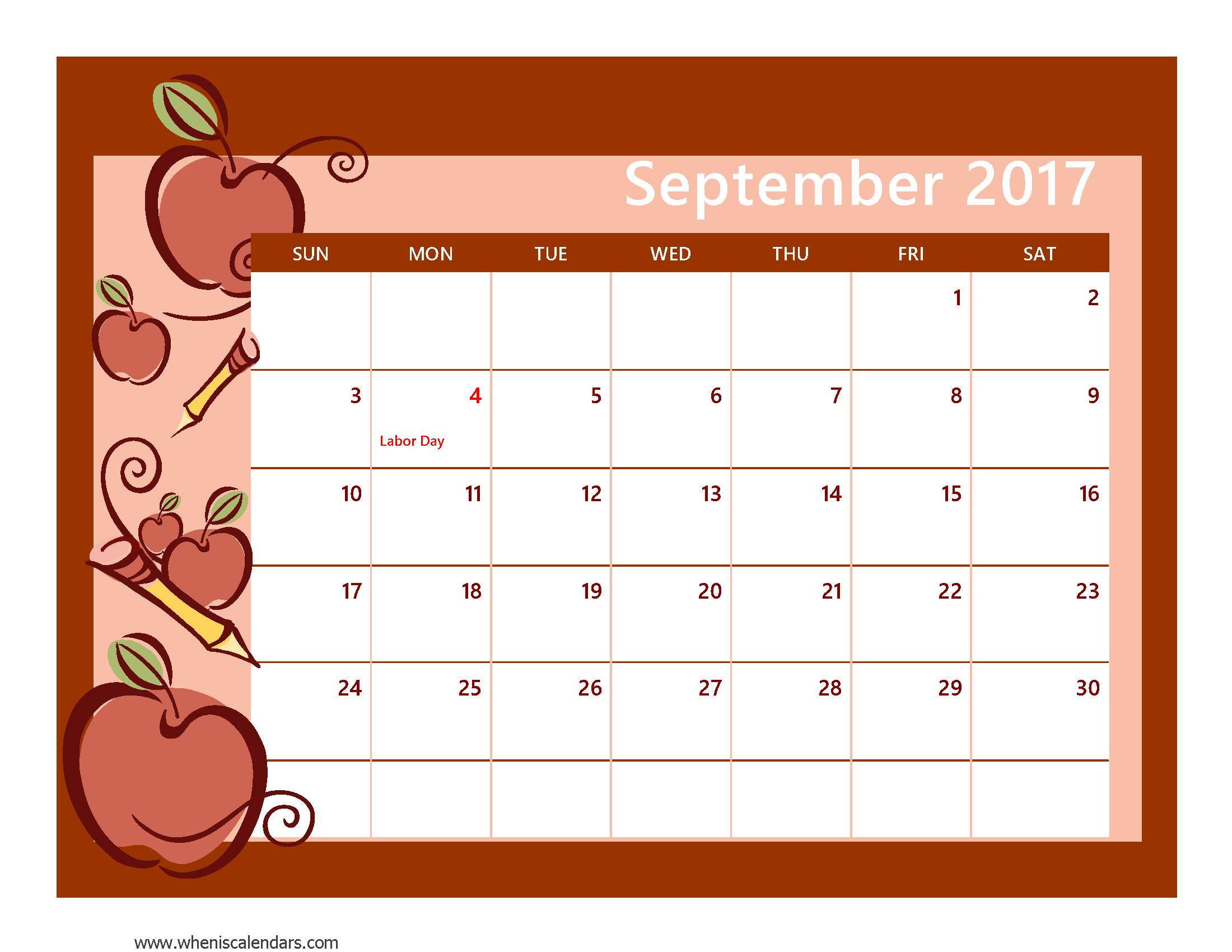 September 2017 Calendar With Holidays | weekly calendar template