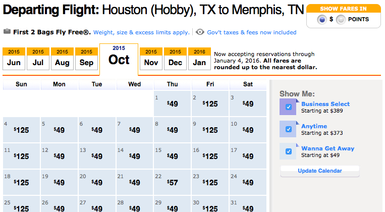 Southwest Airlines Low Fare Chart