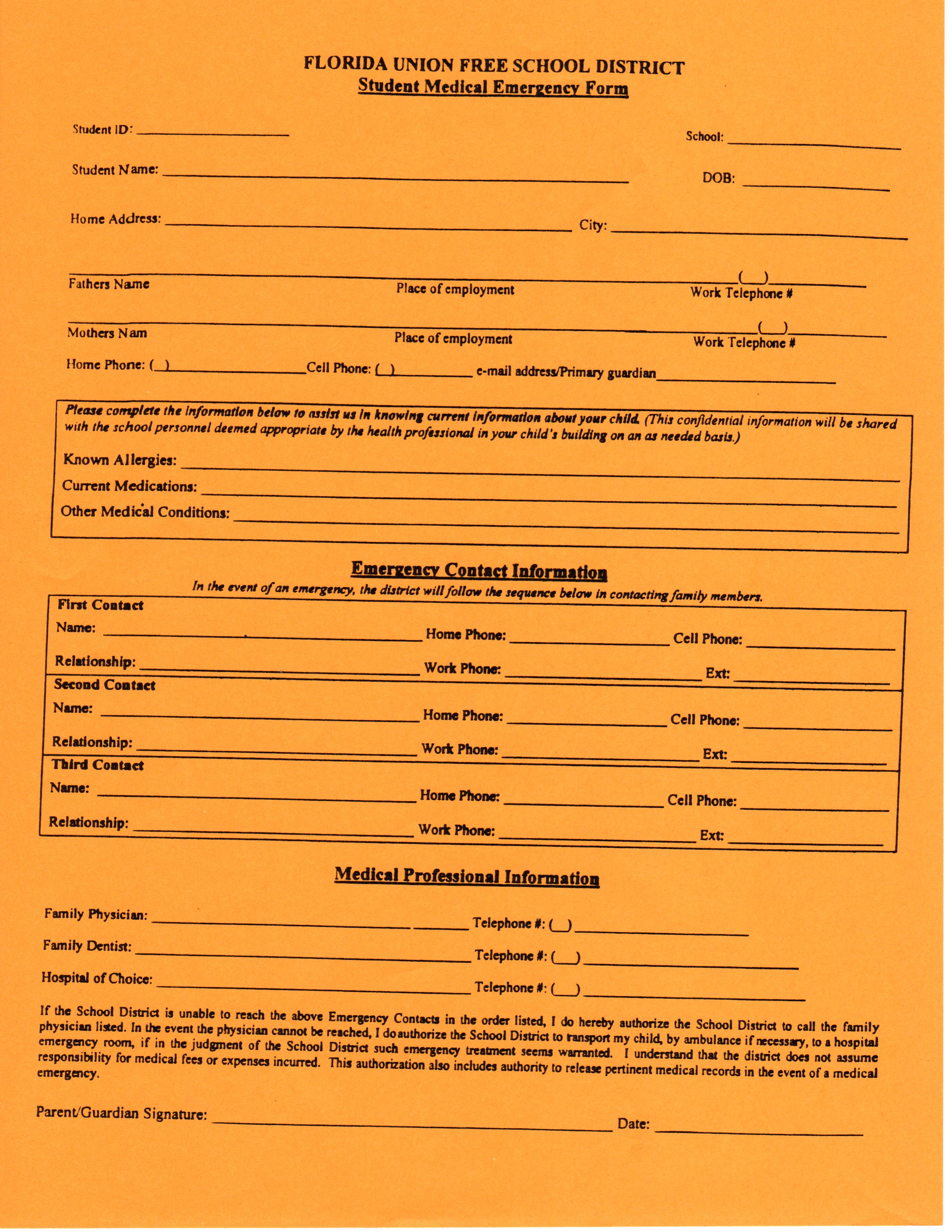 School Forms / Emergency Forms School Forms / Emergency Forms