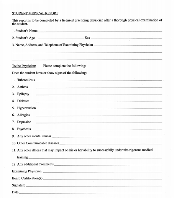 Student Medical Report Form, Sample Student Medical Report Form Student Medical Report Form, Sample Student Medical Report Form