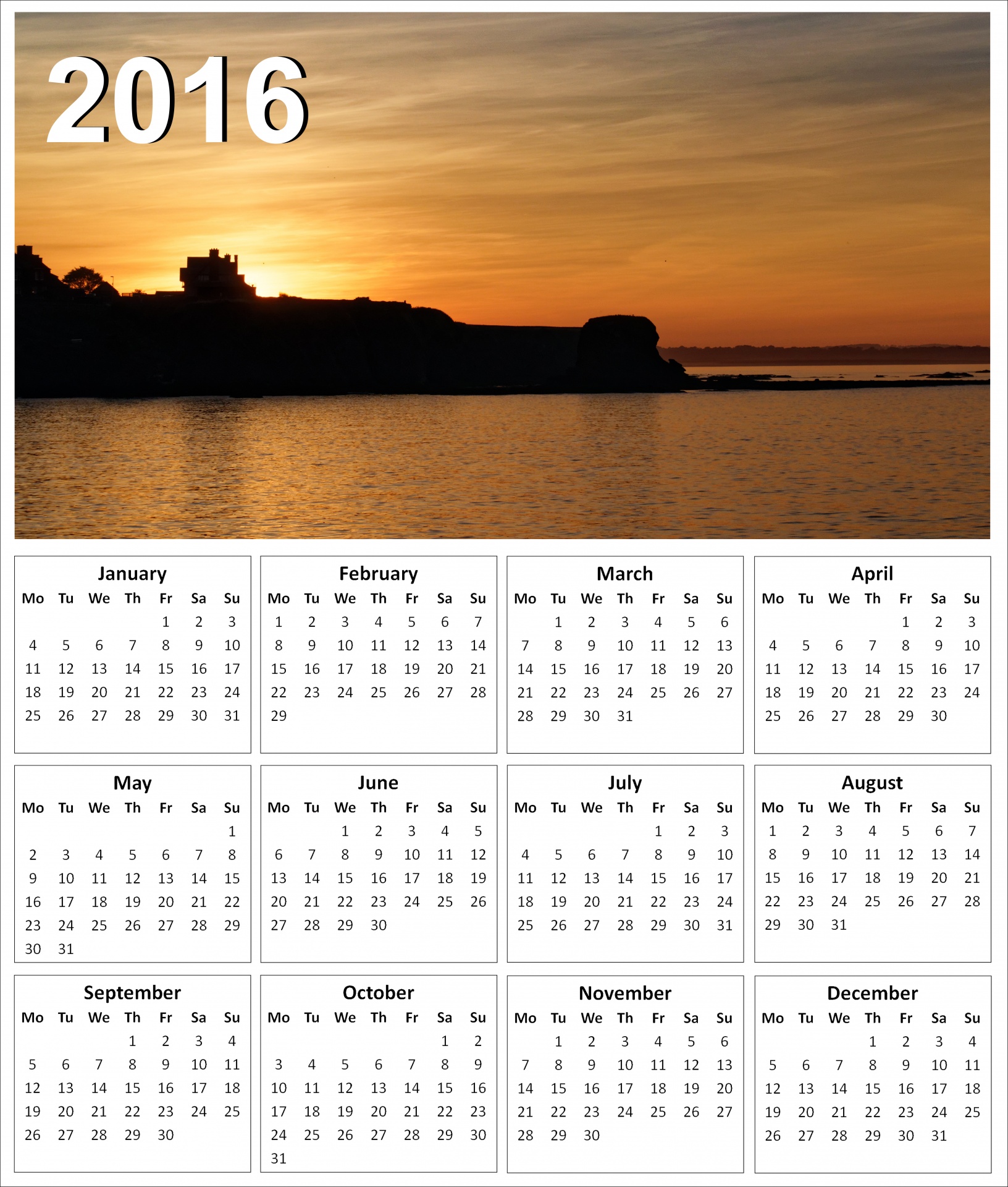 2016 Sunset Calendar Free Stock Photo Public Domain Pictures