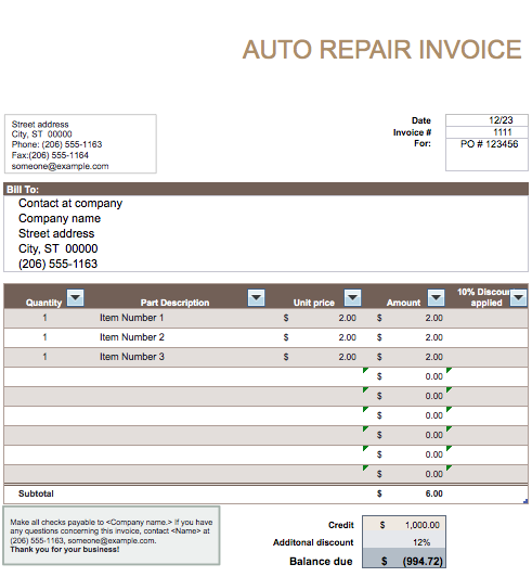 Car Rental Invoice Template | printable invoice template