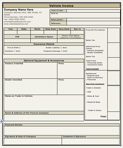 Vehicle Invoice Template Vehicle Invoice Template