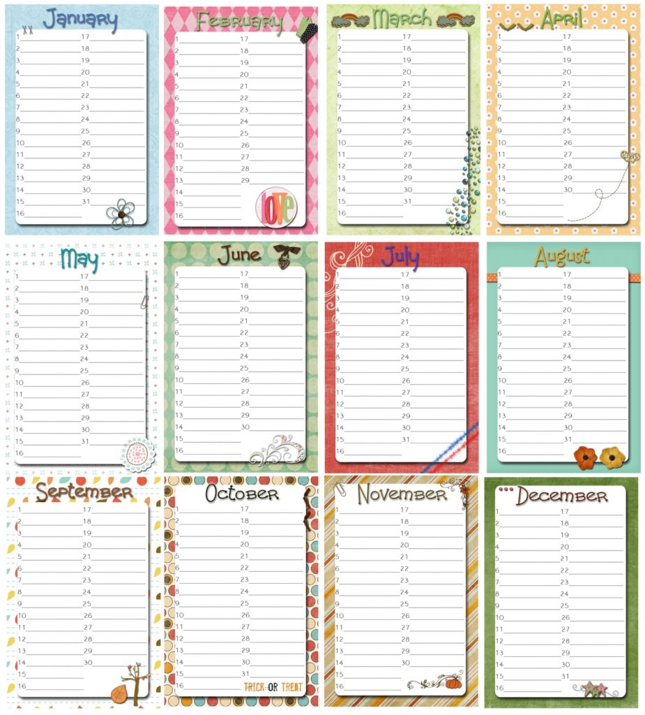 Free Printable Yearly Birthday Calendar