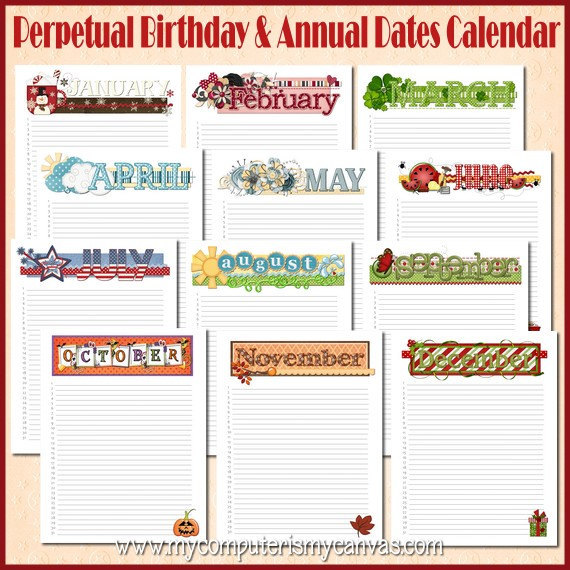 Annual Birthday Calendar Yearly Date Organizer by TipJunkie
