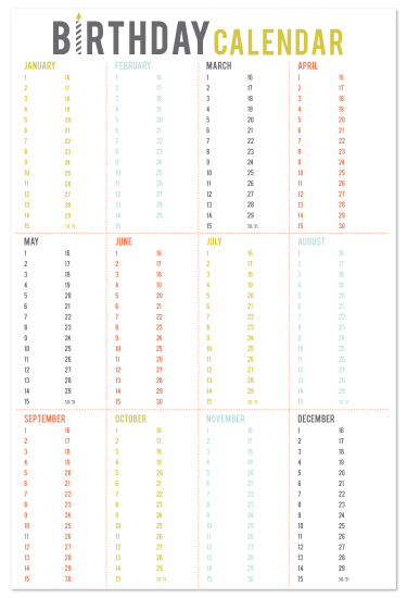 Yearly Birthday Calendar | printable calendar templates
