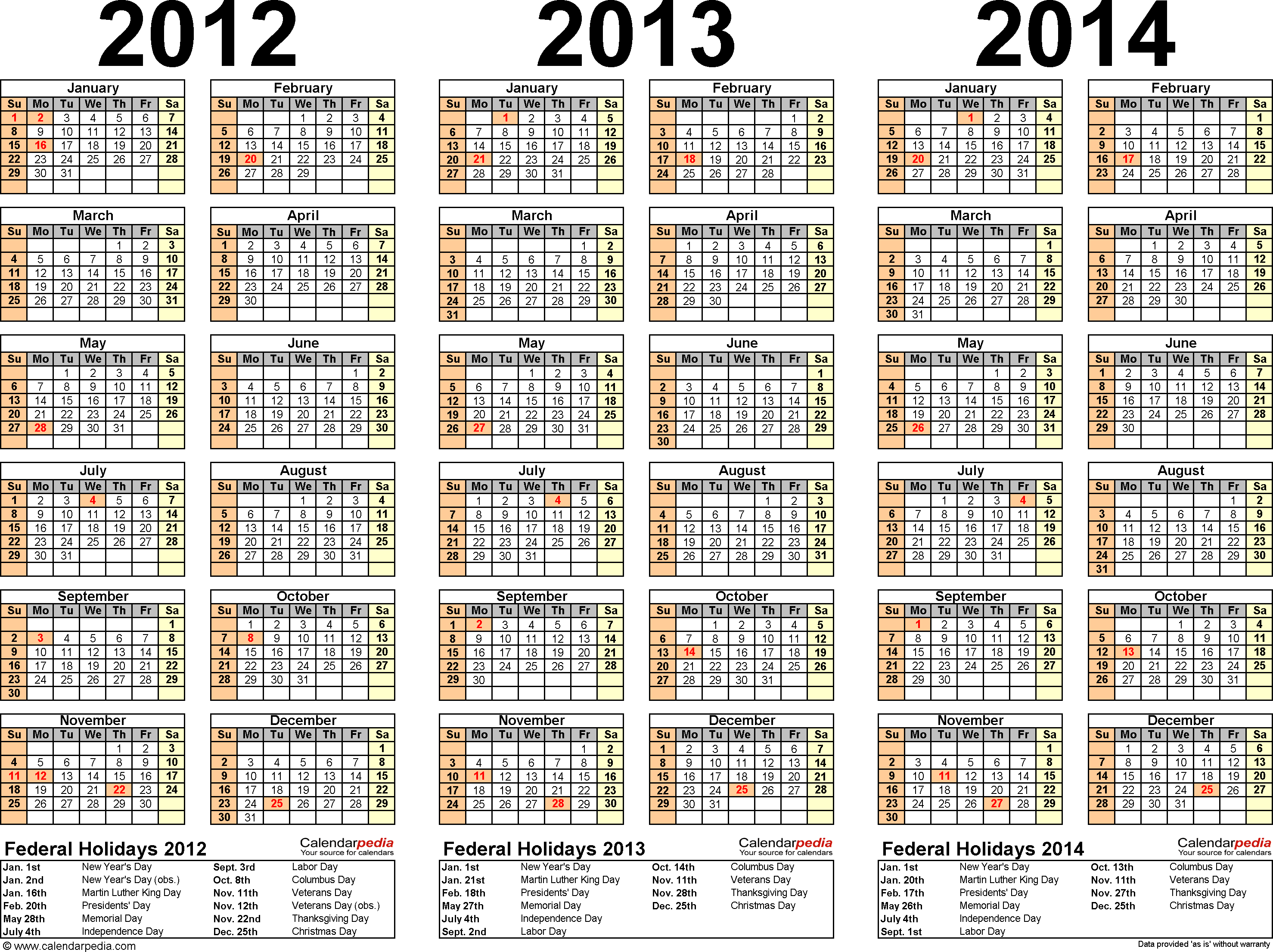 2012/2013/2014 calendar 2 three year printable PDF calendars 2012/2013/2014 calendar 2 three year printable PDF calendars