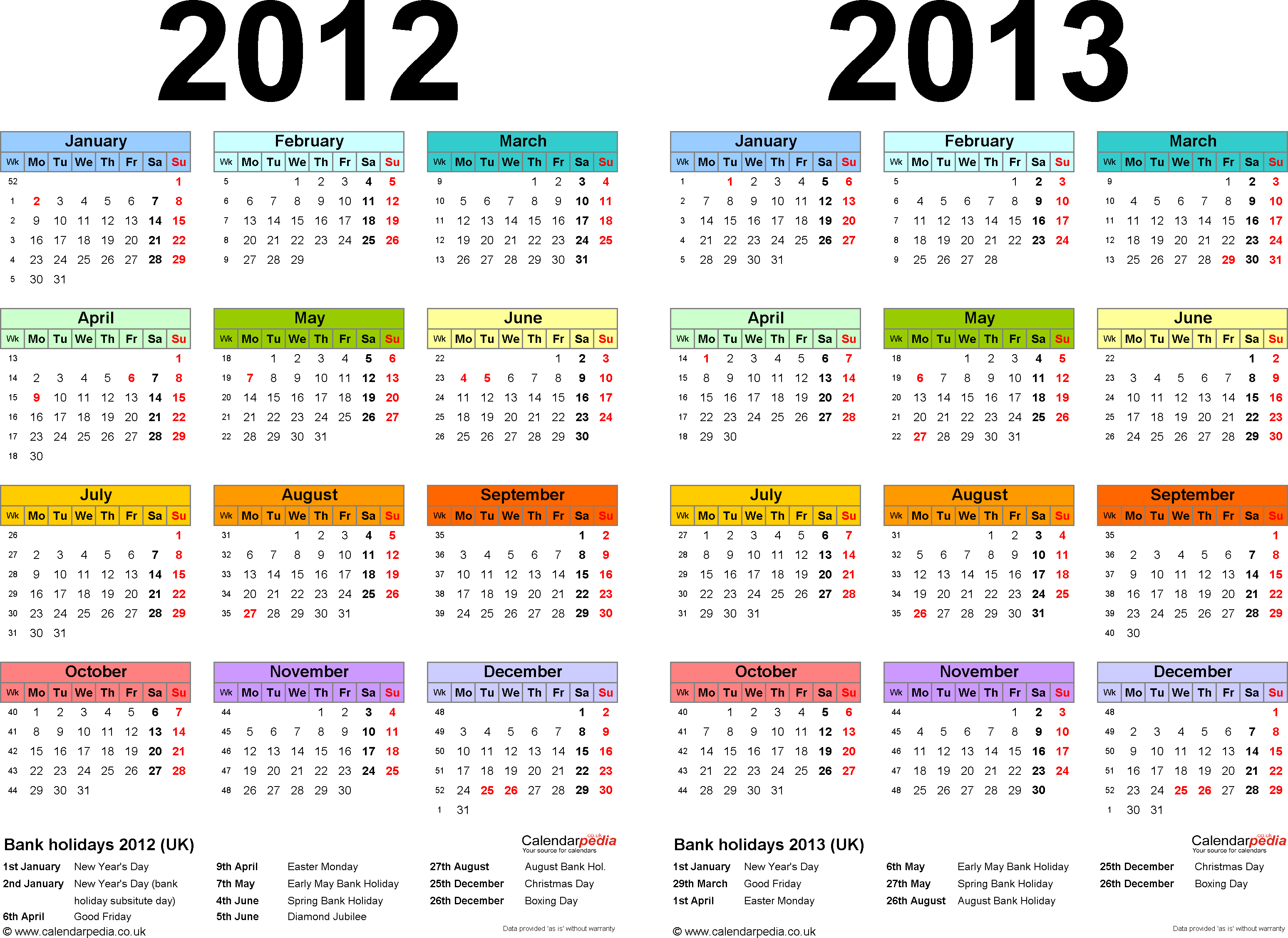 Two year calendars for 2012 & 2013 (UK) for Word Two year calendars for 2012 & 2013 (UK) for Word