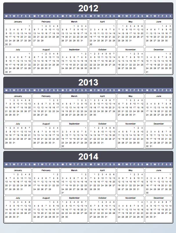 Yearly Calendar 2012 And 2013 | yearly calendar template