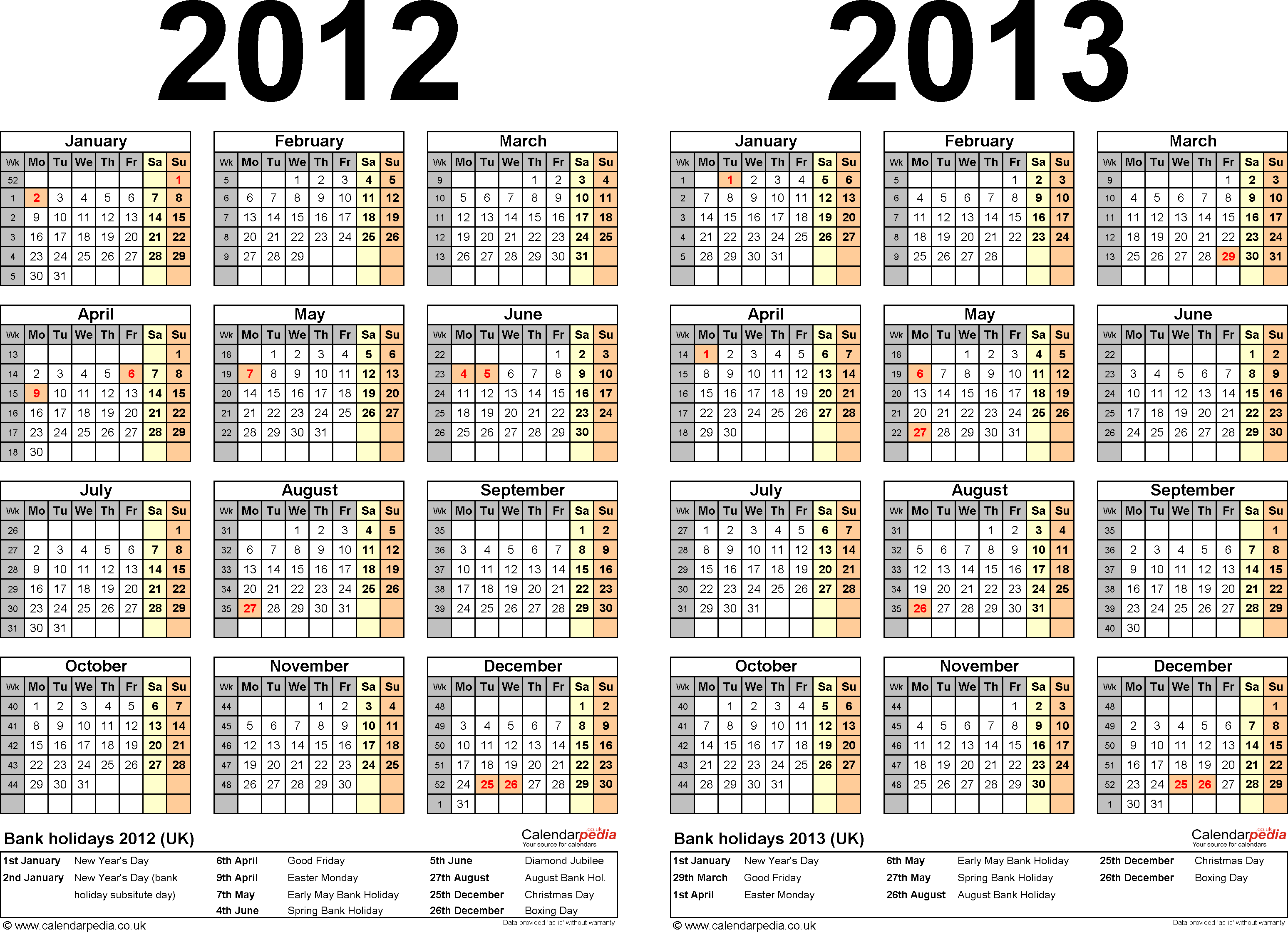 Yearly Calendar 2012 And 2013 | yearly calendar printable Yearly Calendar 2012 And 2013 | yearly calendar printable