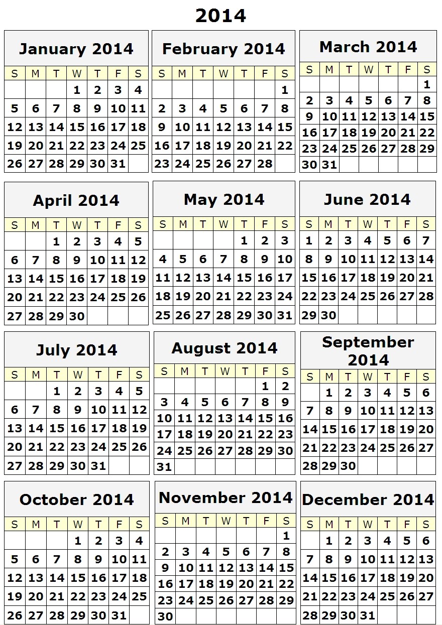 Best Photos of Calendar 2014 Only Printable Yearly Printable 