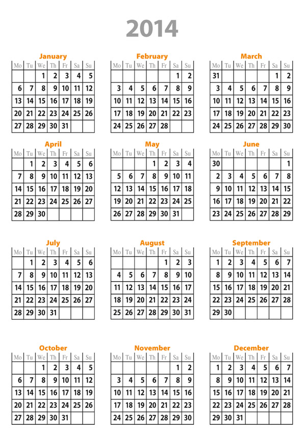 Yearly Calendar 2014 | yearly calendar printable