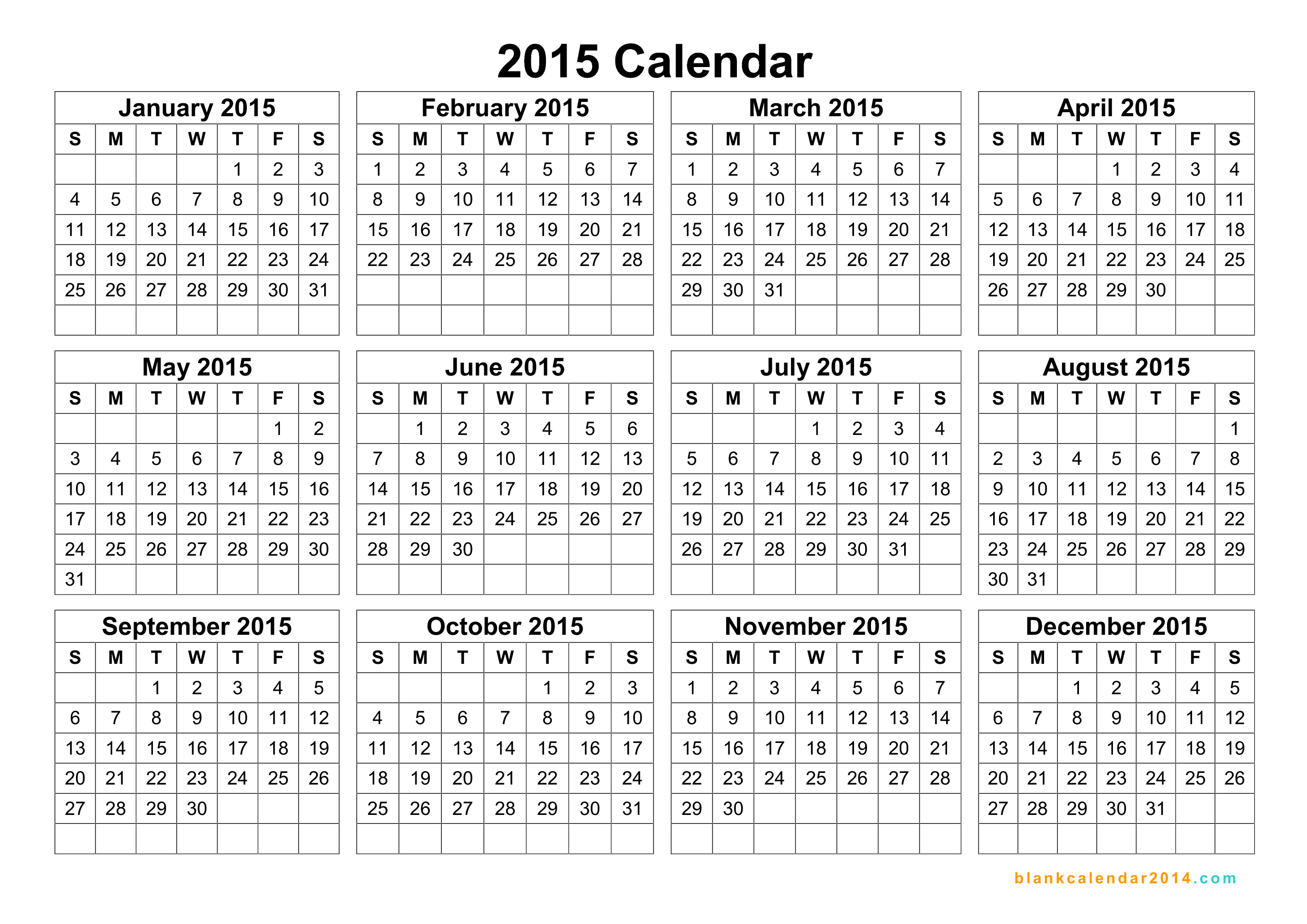 Blank Yearly Calendar 2015 | yearly calendar template
