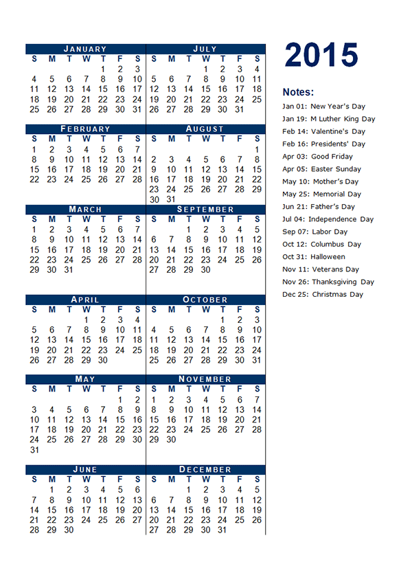 2015 Yearly Calendar Template 04 Free Printable Templates