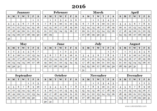 2016 Yearly Calendar Template 09 Free Printable Templates