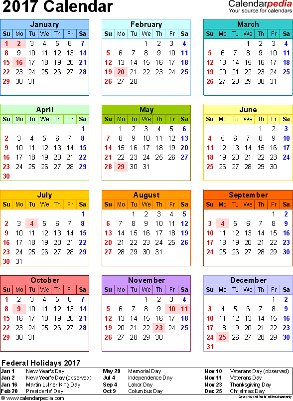 2017 Calendar PDF 17 free printable calendar templates