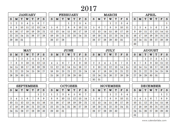 2017 Yearly Calendar Landscape 09 Free Printable Templates