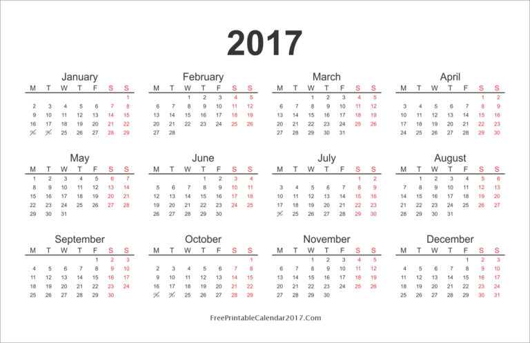 yearly calendar 2017 printable templates free printable