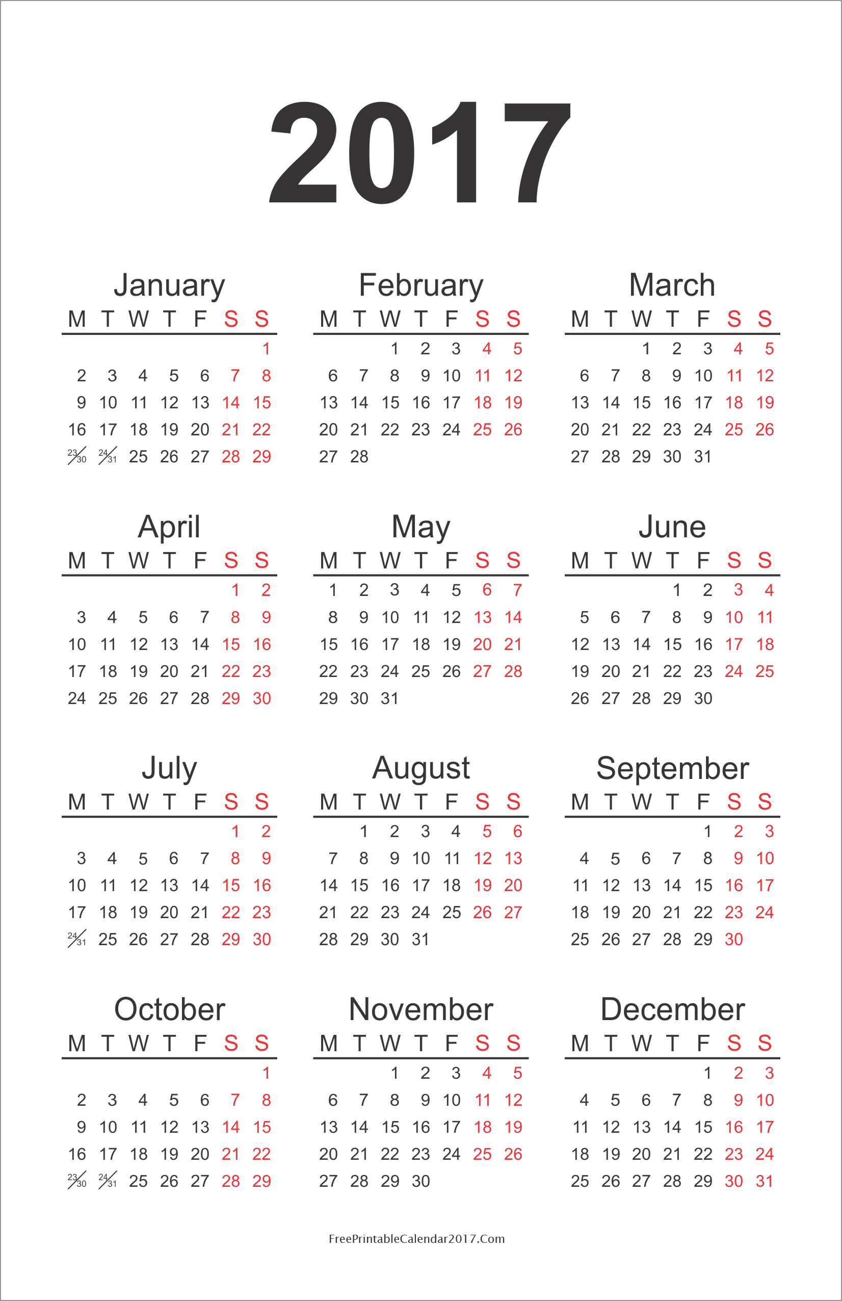 Free Printable Calendar 2017 Free Printable Calendar 2017