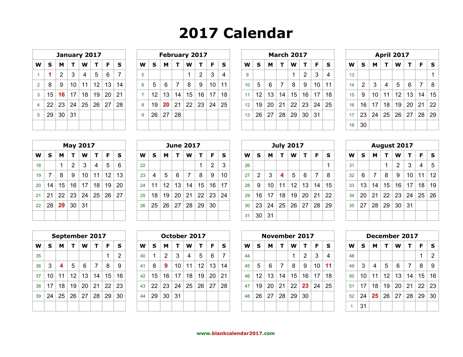 Blank Calendar 2017 Blank Calendar 2017