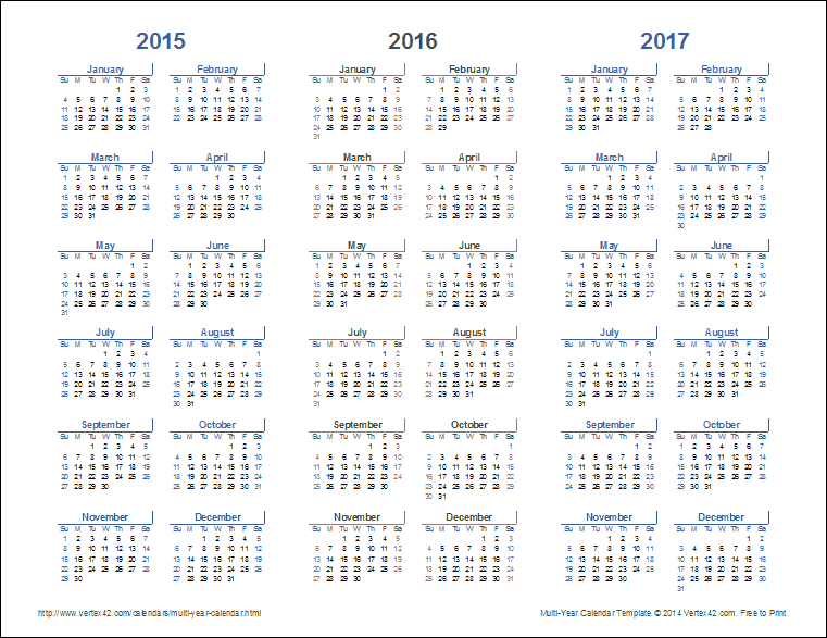 3 Year Calendar Template for Excel 3 Year Calendar Template for Excel