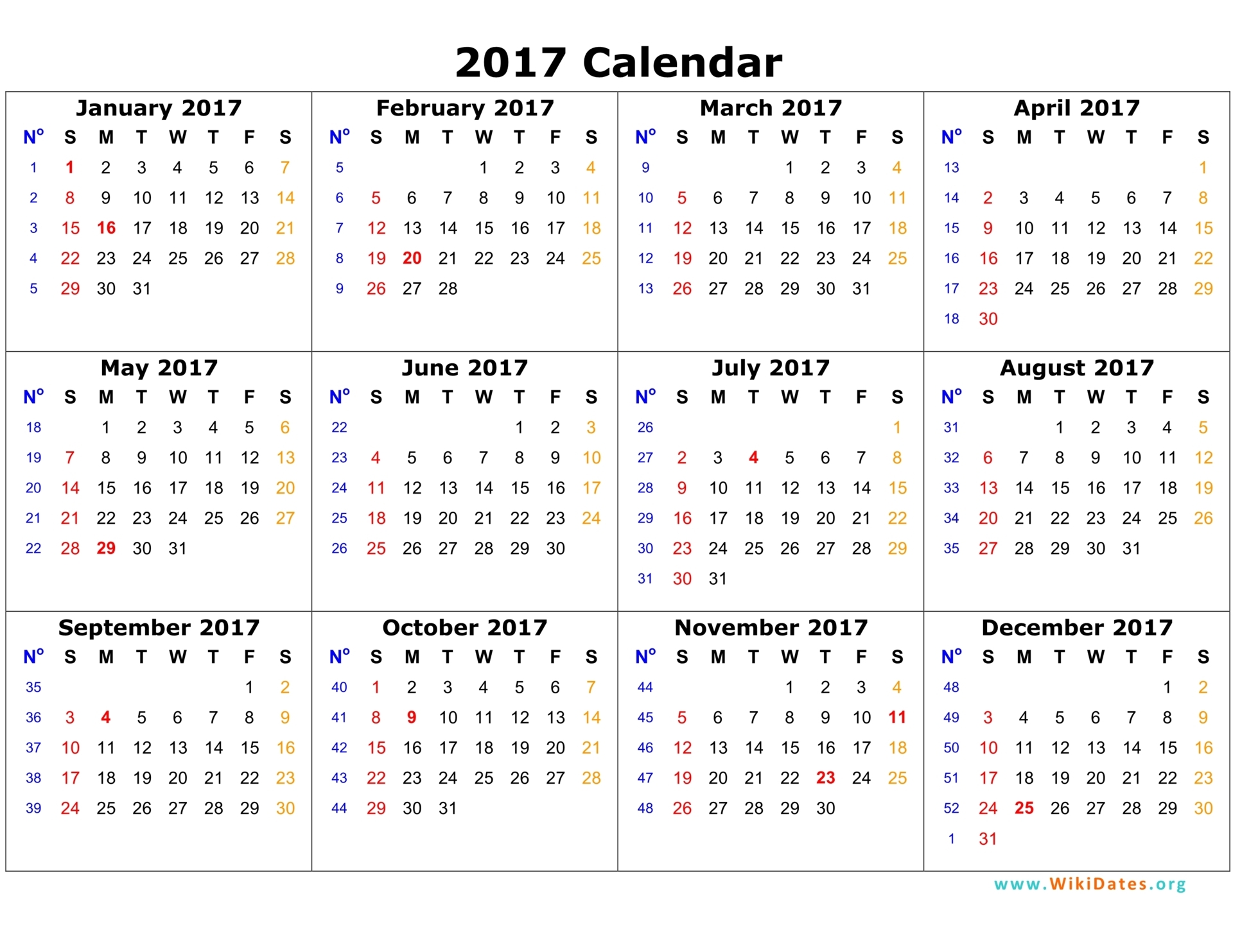 2017 Calendar | WikiDates.org 2017 Calendar | WikiDates.org