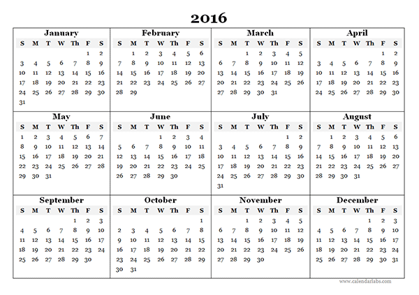 2016 Yearly Calendar Template 07 Free Printable Templates 2016 Yearly Calendar Template 07 Free Printable Templates