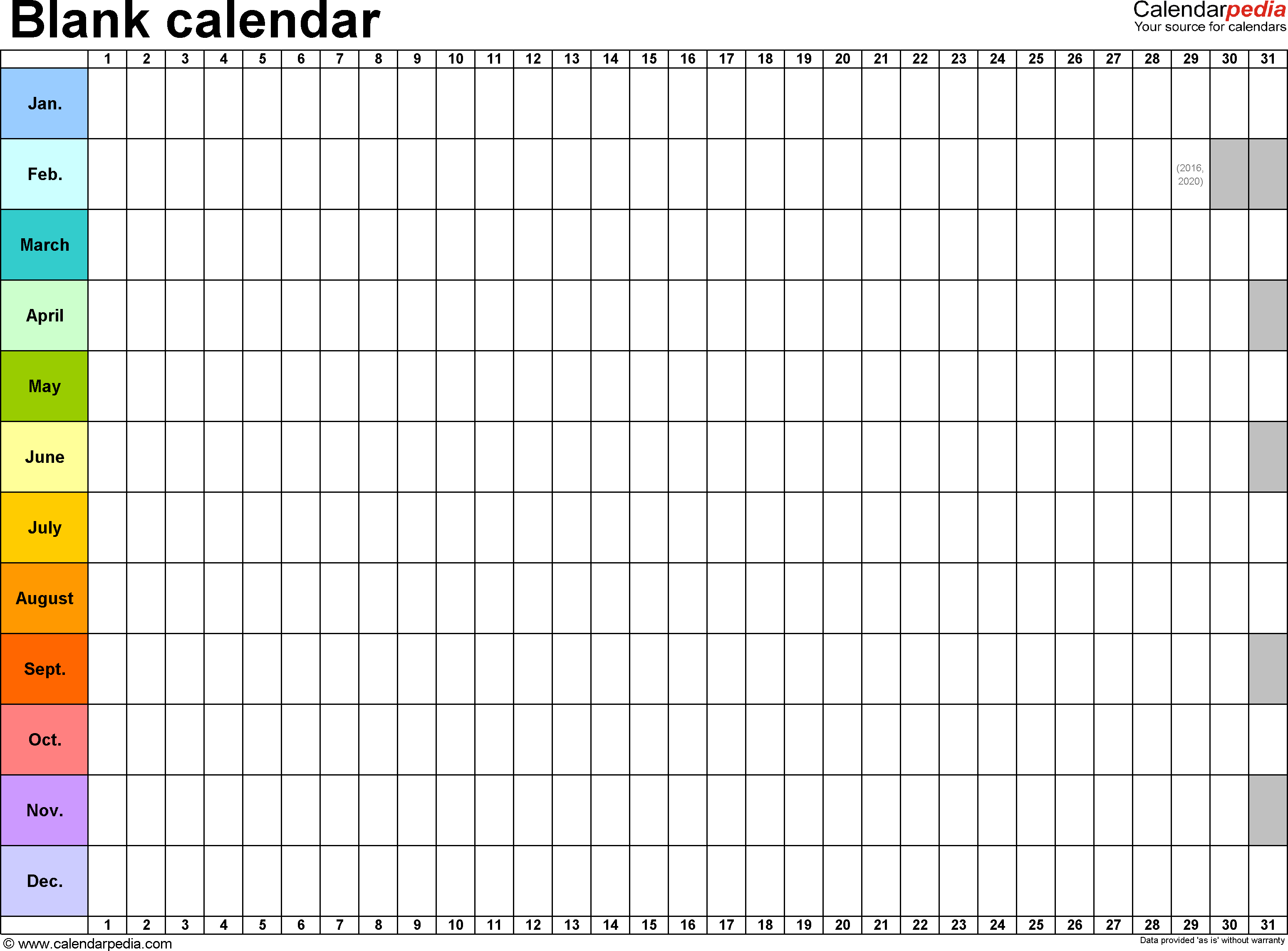 Free Yearly Blank Calendar Template – Printable Blank Yearly Calendars