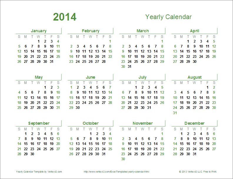 Yearly Calendar Template for 2016 and Beyond