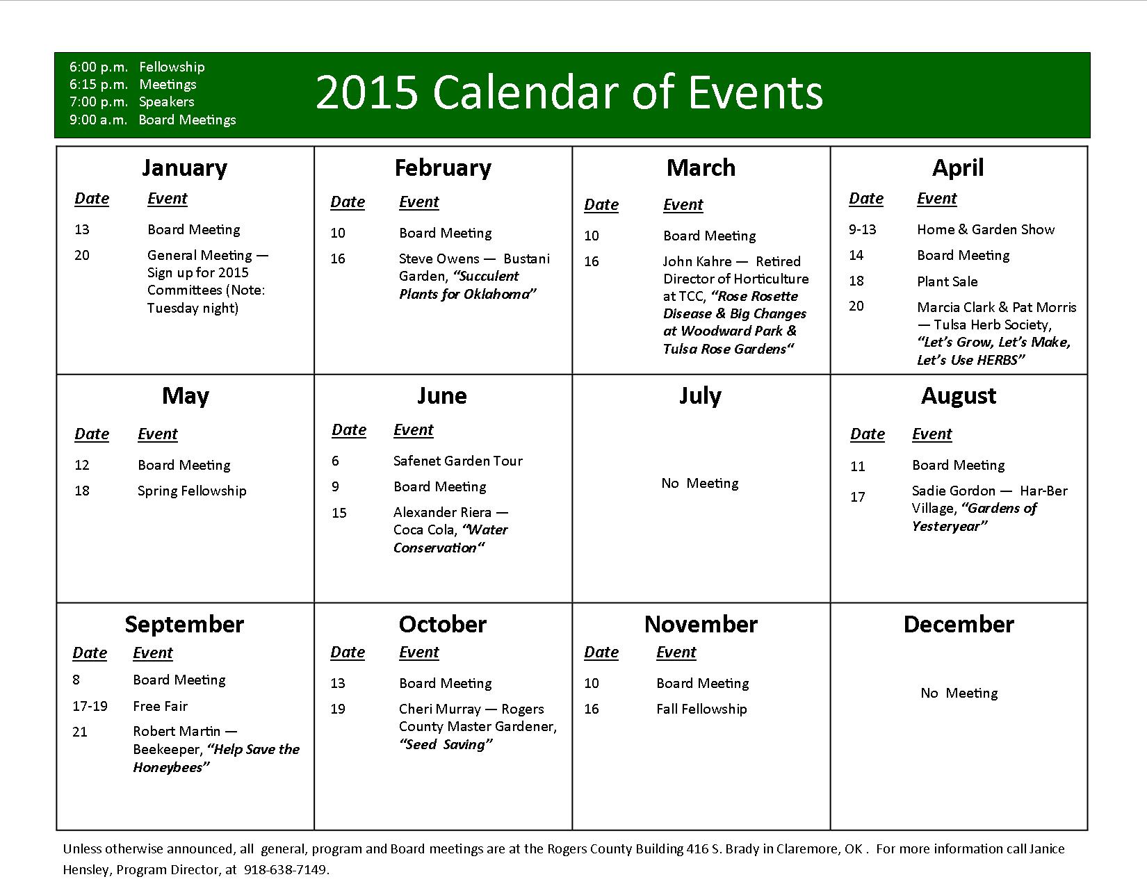 Yearly Event Calendar Template 2025